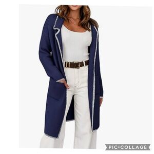 NEW BTFBM VISCOSE BLEND TRIM DETAIL LONGLINE OPEN CARDIGAN WITH POCKETS